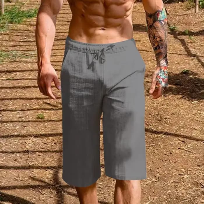 Shorts en coton et lin pour hommes, décontractés, respirants, pour la plage, le sport, les vacances, la gym, le basketball