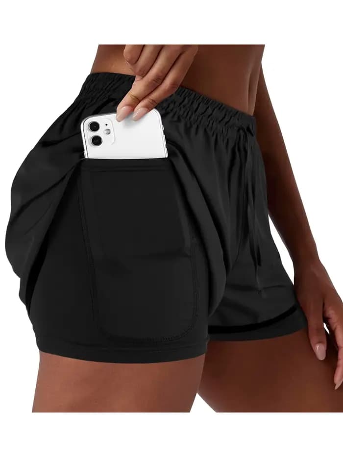 Shorts de course double couche pour femme, séchage rapide, longueur trois-quarts, style sportif décontracté, effet deux-en-un