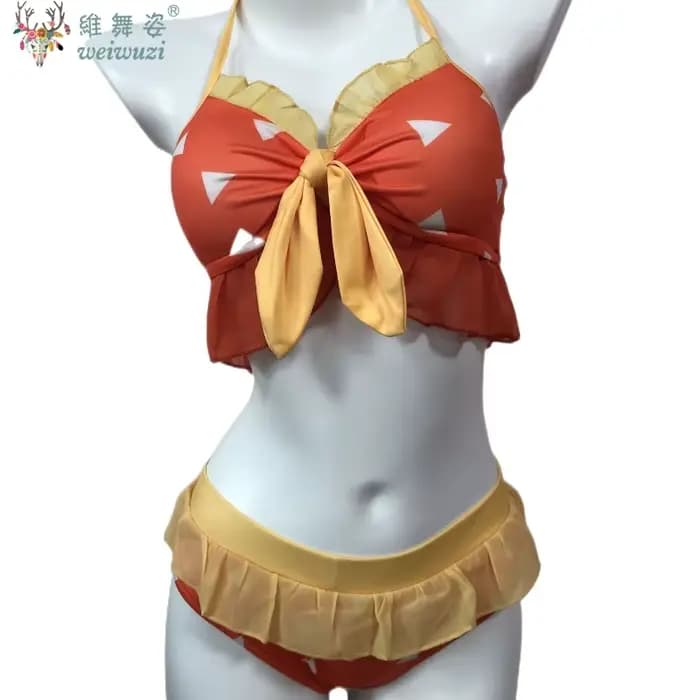 Costume de Cosplay Nezuko Shinobu pour femmes adultes, Anime japonais, Bikini, plage, Halloween, ensemble de maillot de bain fendu, doux et mignon