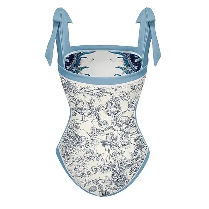 Sexy femmes couvrir maillots de bain Vintage une pièce nœud maillot de bain vêtements de plage maillot de bain impression Double face conception réversible