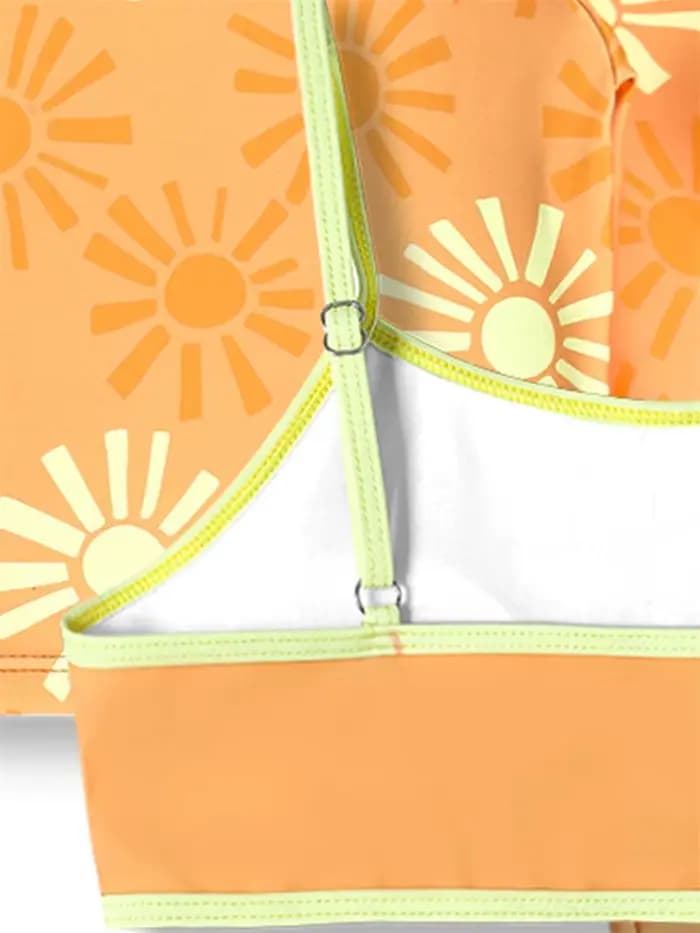 Maillot de bain bikini pour filles 2026, nouveau ensemble bikini imprimé jaune, maillot de bain pour enfants, manches longues, trois pièces, tenue de plage