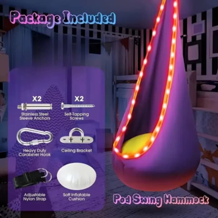 Siège de balançoire LED pour enfants avec lumière, hamac sensoriel pour intérieur et extérieur, pour la maison, chaise suspendue pour enfants