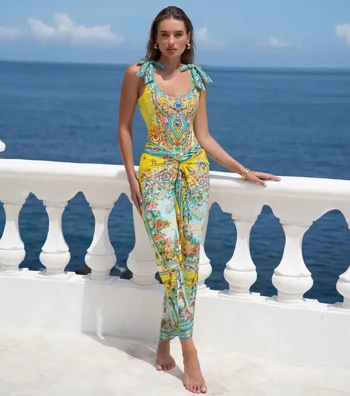 Maillot de bain une pièce de luxe pour femme, collection été 2026, motif floral, tenue de plage, maillot de bain avec nœud et bretelles, ensemble robe de bain