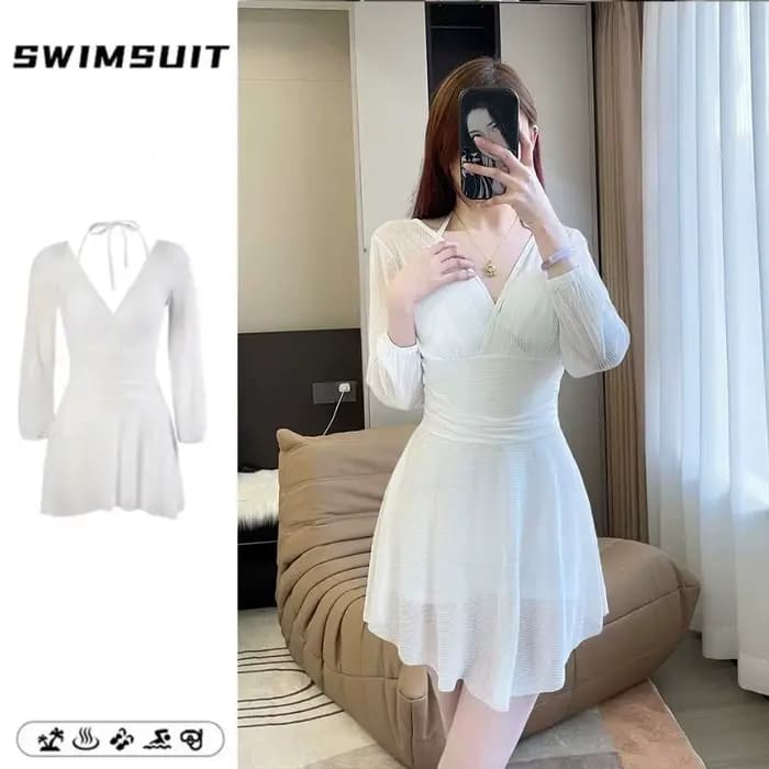 Maillot de bain transparent à manches longues et jupe