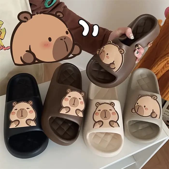 XIXITIAO Chaussons de bain en EVA souple pour femmes, motif Capybara mignon, pour l'été, pantoufles d'intérieur, tongs de douche pour couples