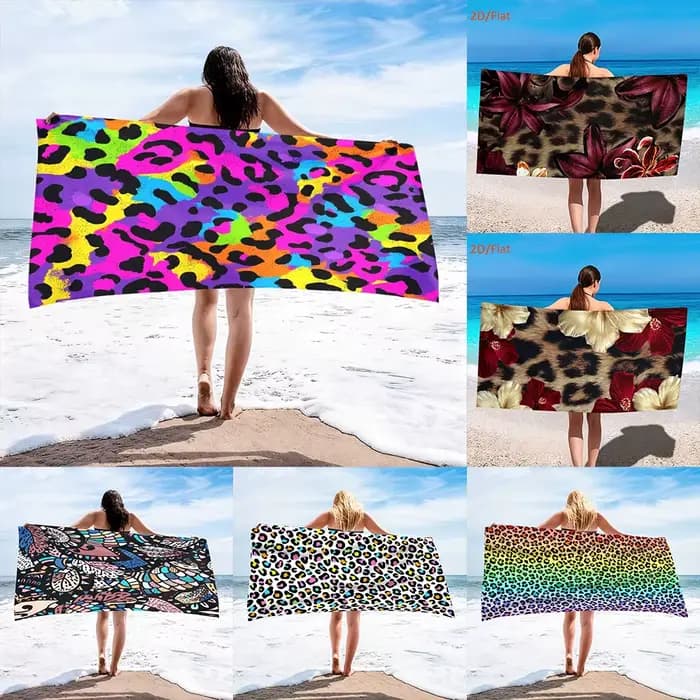 1 serviette de plage à imprimé léopard néon, adaptée au yoga, à la natation, au camping, aux grandes serviettes de bain, aux accessoires de voyage essentiels