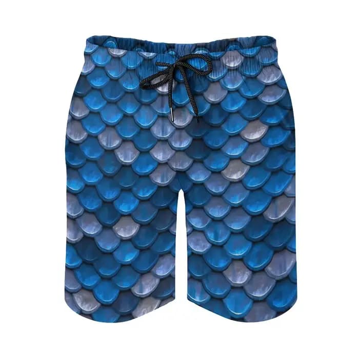 Short de planche imprimé sirènes pour homme, maillot de bain, bleu, écailles de poisson, trench court, grande taille