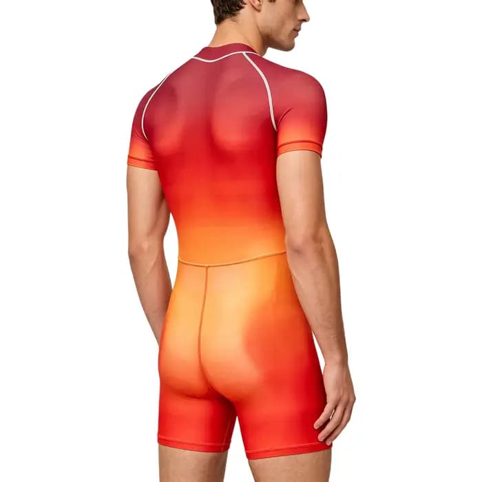 Combinaison de bain dégradée pour homme, une pièce, à manches courtes, avec fermeture éclair, pour la natation, la gym, l'entraînement et le sport