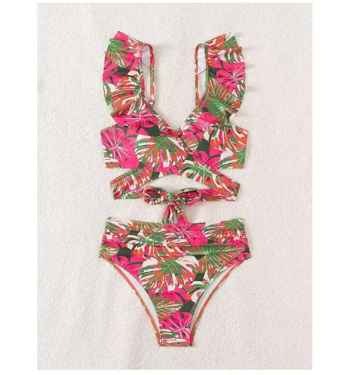 Cikini été maillot de bain pour femmes imprimé Tropical à volants garniture été plage Bikini ensemble été maillot de plage maillot de bain maillot de bain
