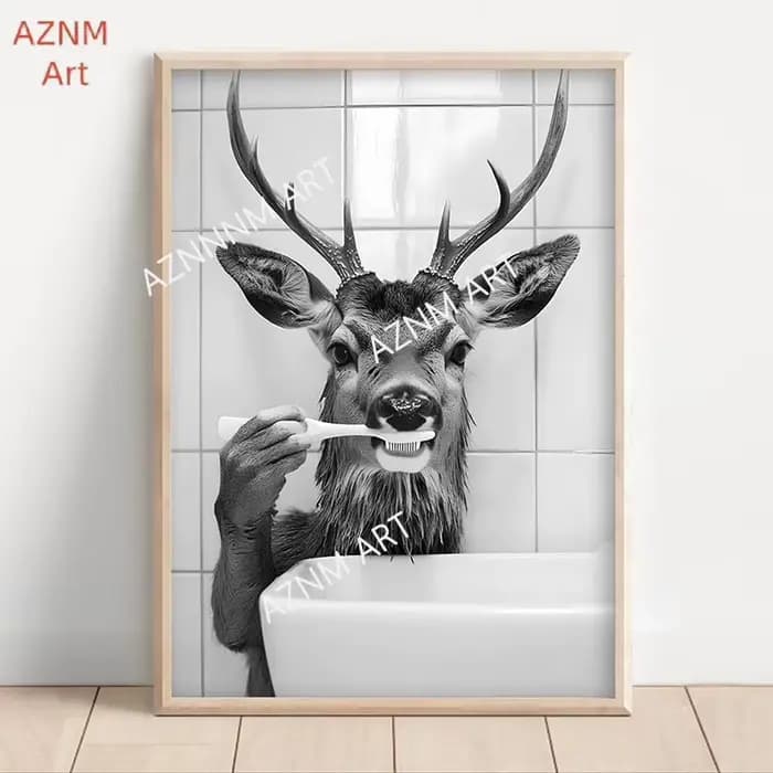 Affiche de salle de bains amusante en noir et blanc, peinture sur toile d'animal de Style Vintage, tableau d'art mural imprimé pour la décoration de la maison