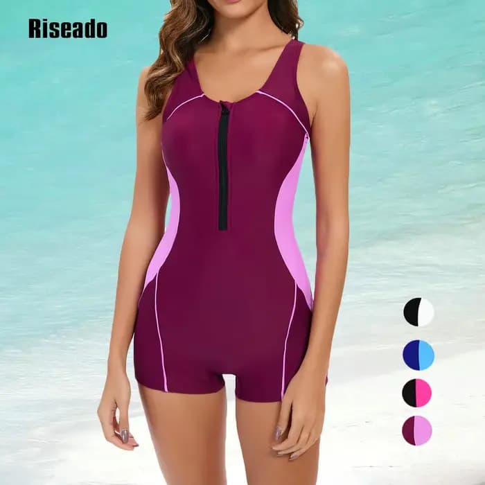 Riseado maillot de bain de sport une pièce maillot de bain sans manches surf maillot de bain couverture complète avec Boyshorts piscine et entraînement