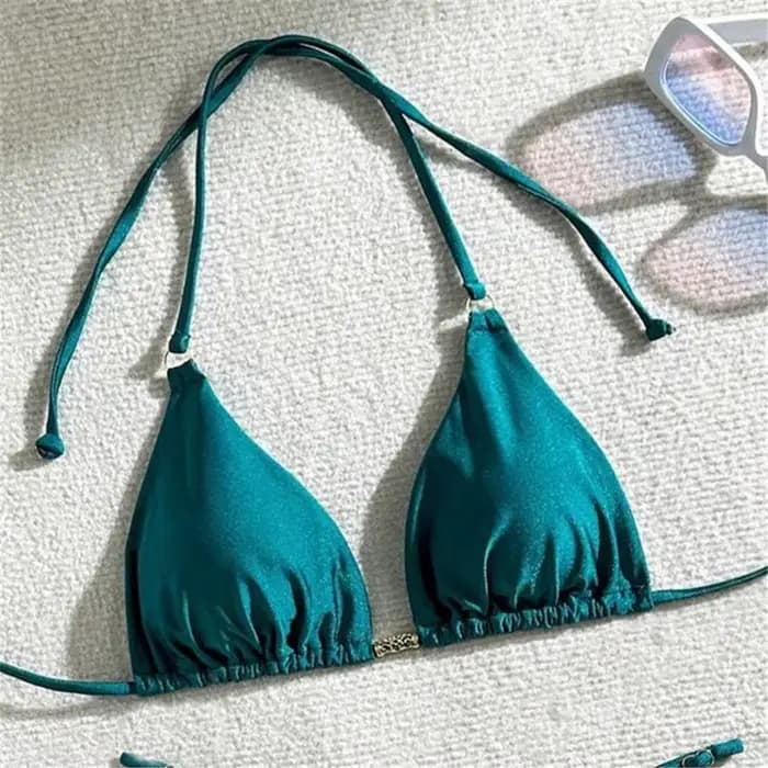 Maillots de bain unis licou String Triangle Bikinis ensembles Micro