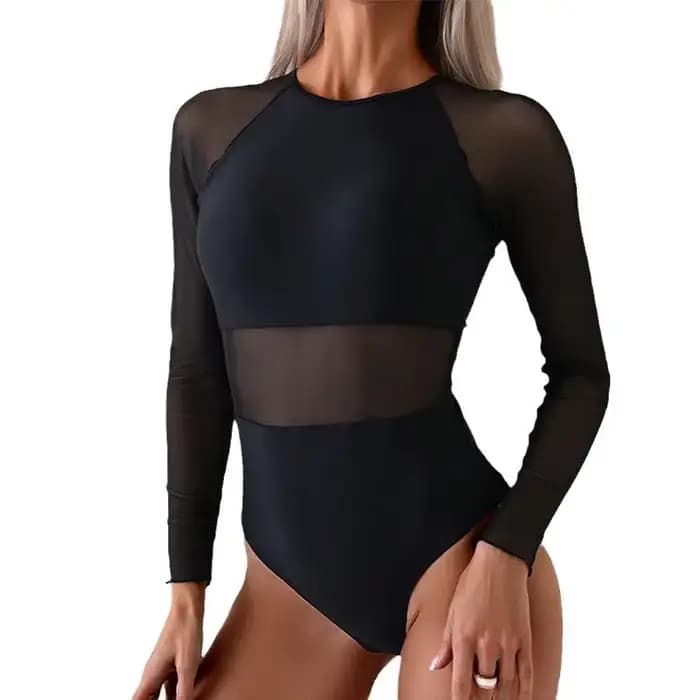 Maillot de bain une pièce en maille transparente épissé pour femmes