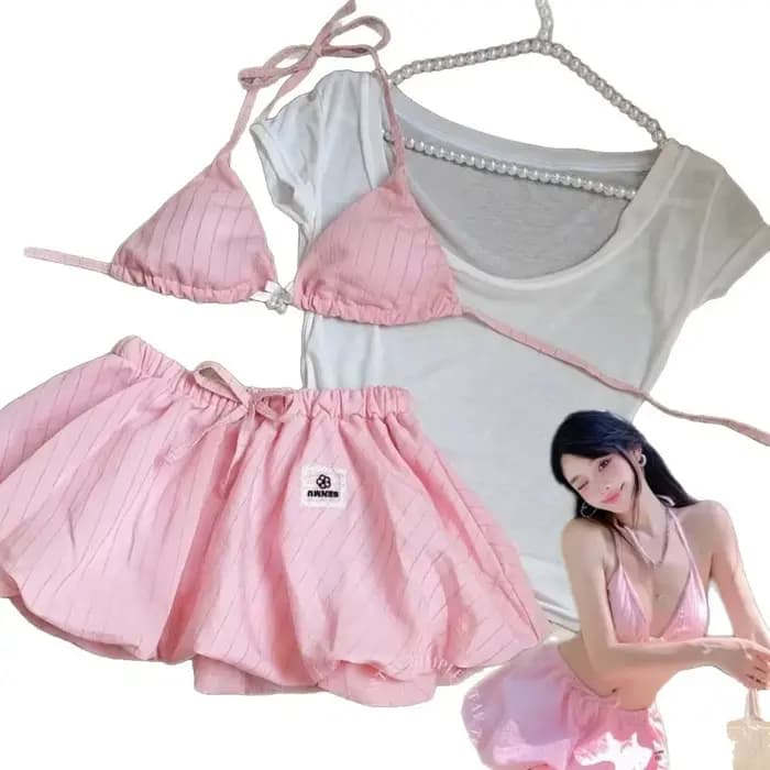 Bikini rayé pur avec magnifique palette de couleurs aquatiques pour filles, maillot de bain haut de gamme style vacances, ensemble deux pièces Pure Desire