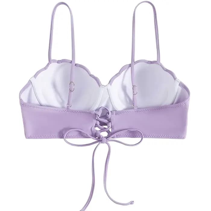 Haut de bikini push-up à bretelles pour femme, maillot de bain moulant, bretelles réglables, dos ouvert, lacets, croset, soutiens-gorge sexy monochromes
