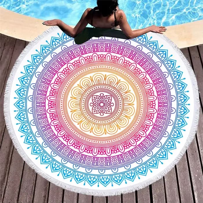 Serviettes de plage rondes à motifs mandala, 150cm, pour l'été, optique géométrique, pour le bain, la natation, le yoga, polymères