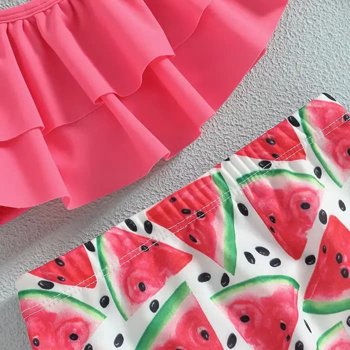 Maillot de bain Bikini pour petites filles, sans manches, col licou, à volants, haut court, gilet, short, costume de bain pour nourrissons avec chapeau