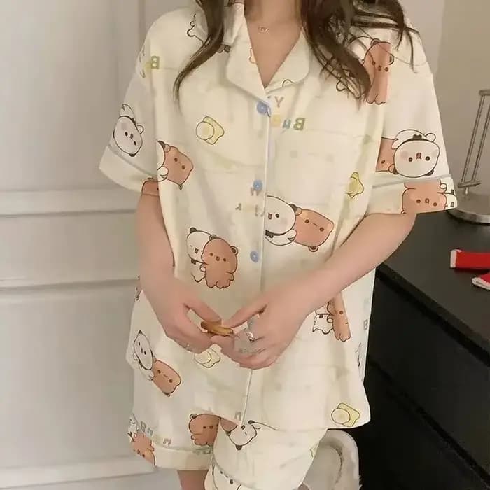 Bubu et Yier pyjamas Kawaii Bubu et Dudu vêtements de nuit femmes été Cool coton à manches courtes Shorts grande taille maison costume S Coszei