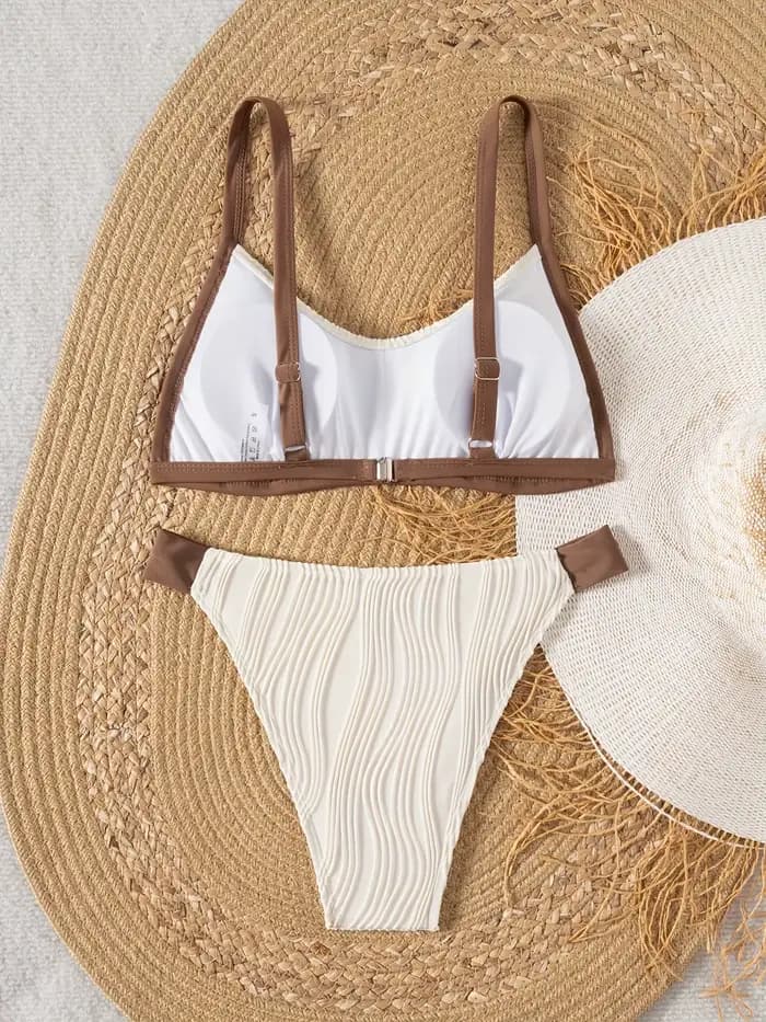 Sexy kaki Patchwork Bikini ensemble 2025 femmes côtelé Push Up string maillot de bain été