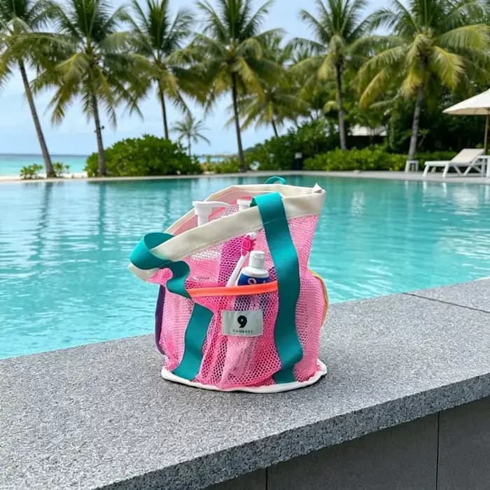 Sac de plage style Ins : Sac de rangement en filet pour voyage en plein air