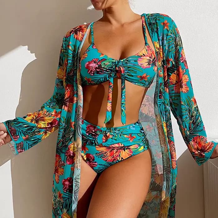 Ensemble de bikini rembourré à manches longues pour femmes avec maille