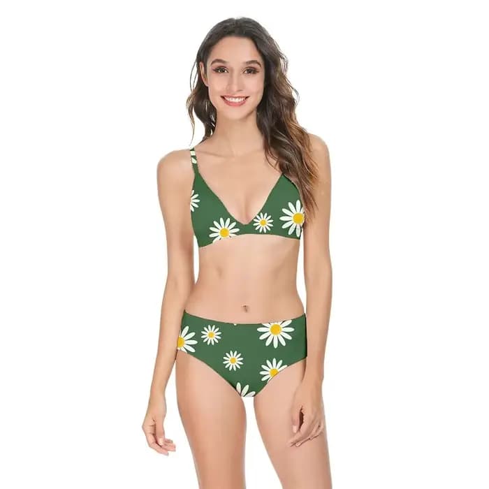 Femmes Sexy Bikini maillot de bain taille haute chrysanthème blanc imprimé décontracté hawaïen dos nu maillot de bain vêtements de sport