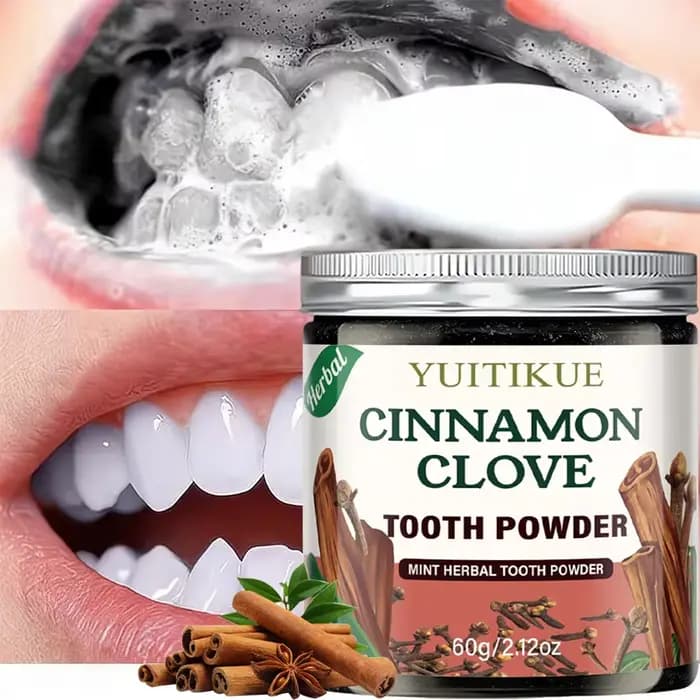 Poudre dentifrice YUITIKUE à la cannelle et aux clous de girofle, 60g, poudre dentifrice aux herbes et à la menthe pour le nettoyage des dents et une haleine fraîche