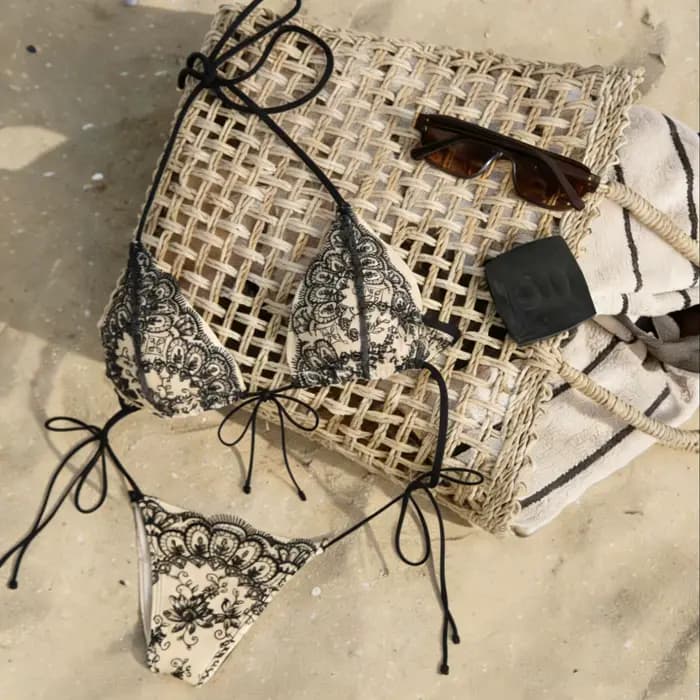 Ensemble bikini en dentelle avec paréo, maillot de bain halter pour femme, tenue de plage sexy pour les vacances