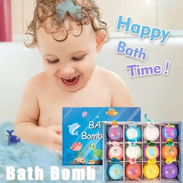 Sels de bain bio pour enfants avec 12 jouets océaniques surprise, bombes de bain moussantes sûres, cadeau amusant et éducatif pour l'heure du bain des garçons et des filles