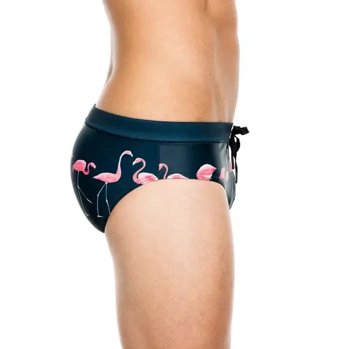 Slip de bain imprimé flamant rose pour homme, short de surf, boxer de plage, maillot de bain, bikini imbibé, bleu marine