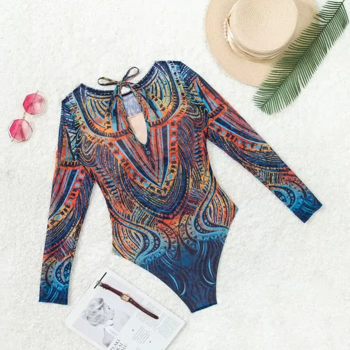 Maillot de bain une pièce sexy pour femmes, grande taille, vêtements de plage, ensemble de bikini, manches longues, protection solaire, monokini XXL