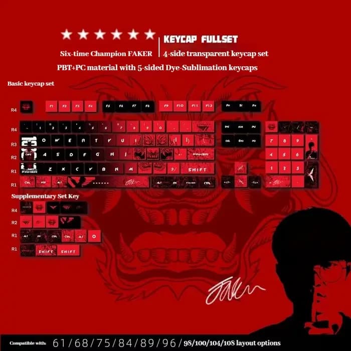 Faker grand roi démon Keycaps quatre côtés Transparent LoL thermiquement sublimé Pbt matériel clavier mécanique Pudding Keycaps