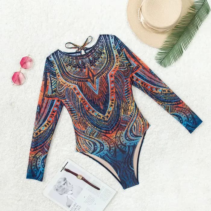 Maillot de bain une pièce sexy pour femmes, grande taille, vêtements de plage, ensemble de bikini, manches longues, protection solaire, monokini XXL