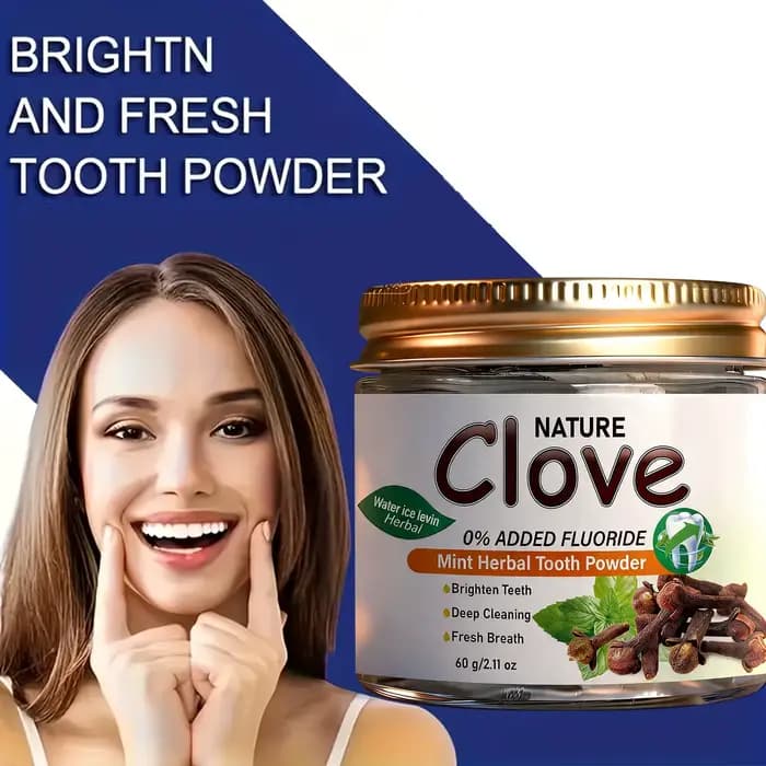 Poudre dentifrice sans fluor au clou de girofle et à la menthe - Formule naturelle à base de plantes pour un nettoyage en profondeur et une haleine fraîche