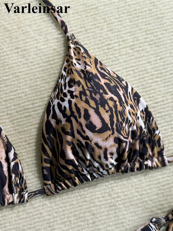 Maillot de bain trois pièces pour femme, motif léopard avec sarong, bikini à bretelles, ensemble de maillot de bain rembourré, V7845