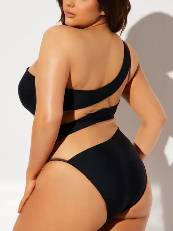 Sexy une épaule maillot de bain Transparent femmes Vintage maille Patchwork ventre contrôle une pièce