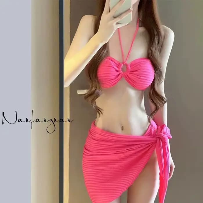 Ensemble Bikini trois pièces Rose pour femmes, maillot de bain Triangle Sexy de luxe pour la plage et le printemps chaud, maillots de bain de vacances flatteurs