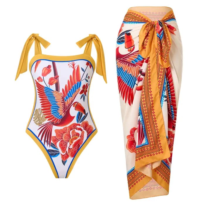 Maillot de bain une pièce imprimé pour femme 2026 avec jupe de plage – Tenue
