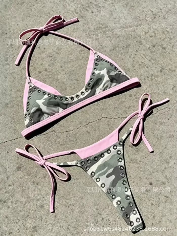 Ensemble bikini rose camouflage pour femme 2026