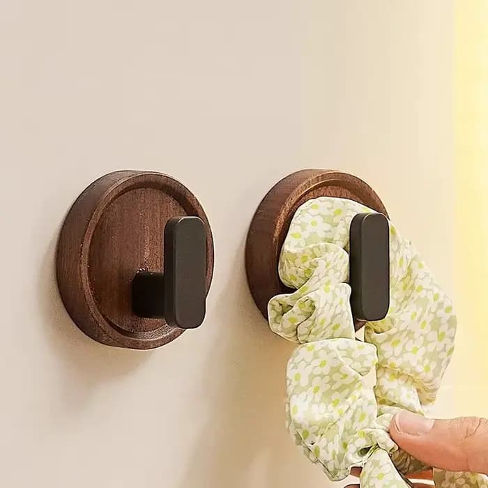 Crochet mural en bois de noyer, sans poinçon, pour Robe de salle de bain, manteau, serviettes, porte-clé, crochet suspendu, organisateur de cuisine, accessoires de quincaillerie