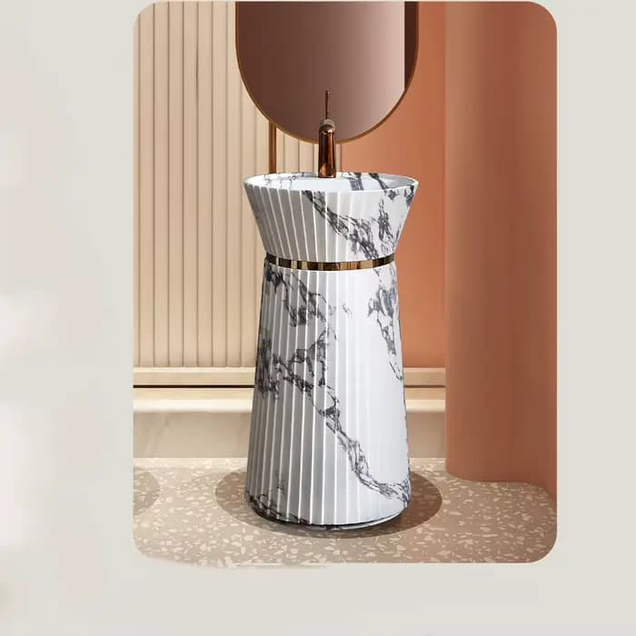 Lavabo sur pied fin effet marbre, lavabo autoportant moderne et minimaliste pour hôtel, maison, salle de bain RS22019