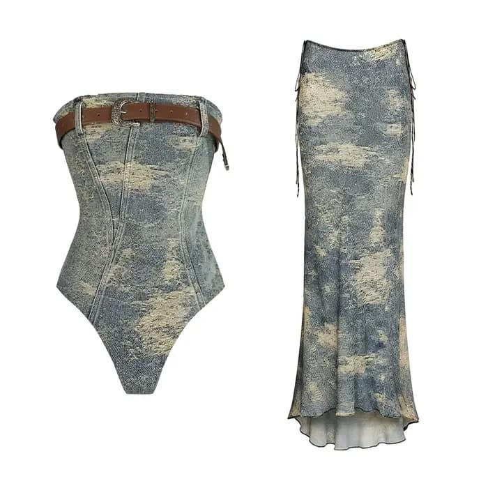 Maillot de bain une pièce bandeau avec ceinture pour femme