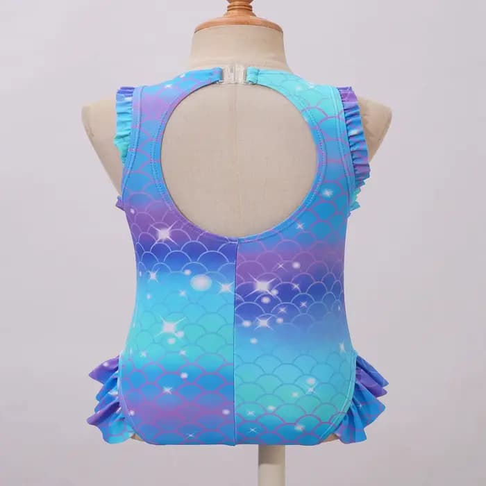 Maillot de bain sirène pour enfants filles, sans manches, imprimé écailles de poisson, à volants, combinaison, piscine, plage, athlétique