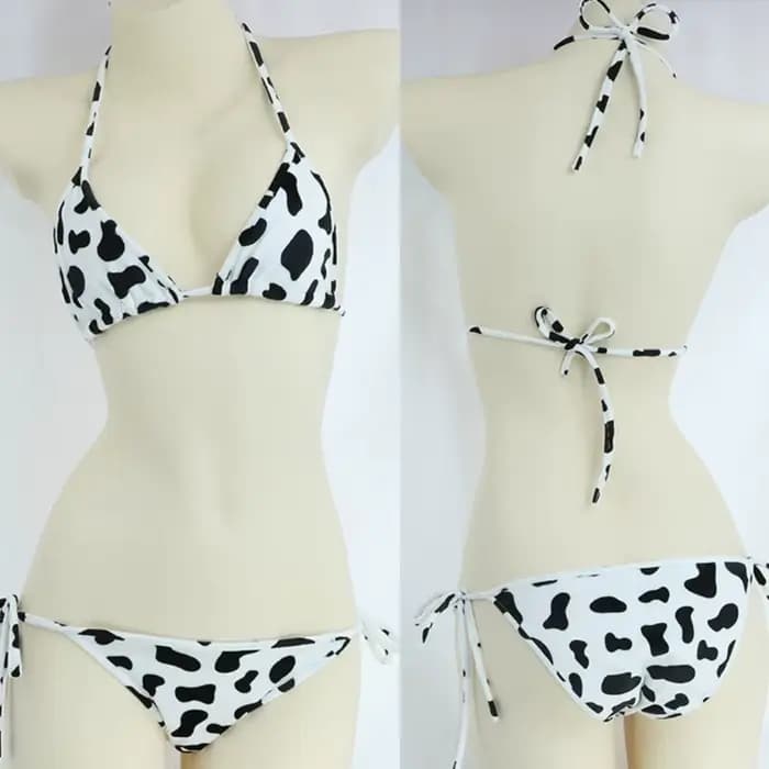 Mini Bikini à pois pour femmes, ensemble Style japonais, sous-vêtements, col licou, soutien-gorge avec culotte