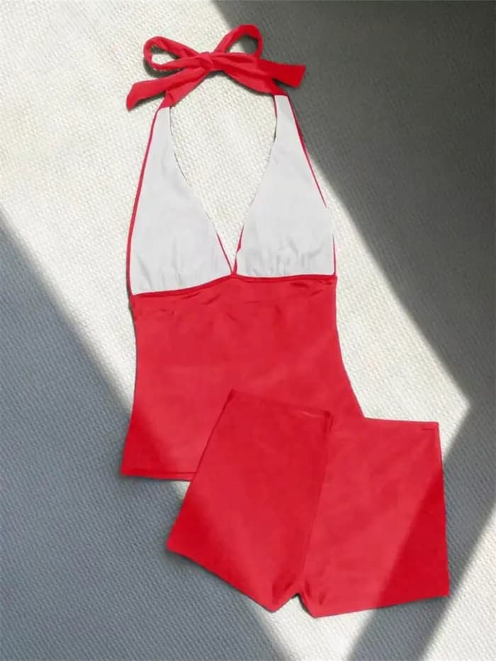 Maillot de bain deux pièces pour femmes, taille haute, col en v, dos nu, bandage, push up, vacances, plage, baigneur trempé