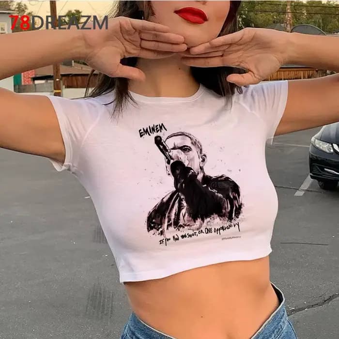 Eminem haut court femmes décontracté vintage kawaii harajuku kawaii t-shirt ulzzang esthétique