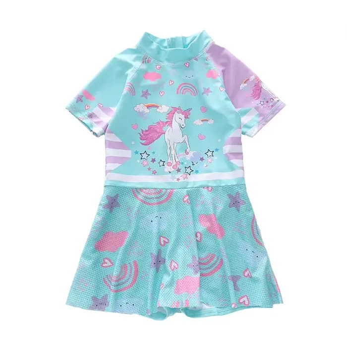 Fille maillot de bain une pièce licorne maillot de bain filles à manches courtes plage robe de bain été enfants maillot de bain enfants vêtements de bain