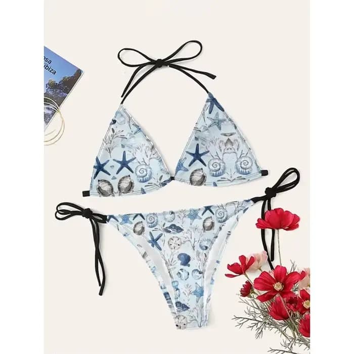 Femmes Sexy Océan ​ Coquillage imprimé Bikini Cupshe bretelles taille haute maillots de bain séchage rapide plage