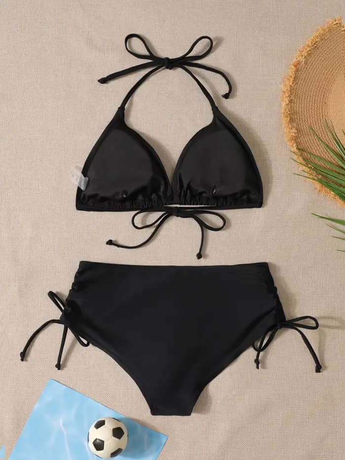 Maillot de bain bikini triangle noir sexy deux pièces pour femme – Tendance été