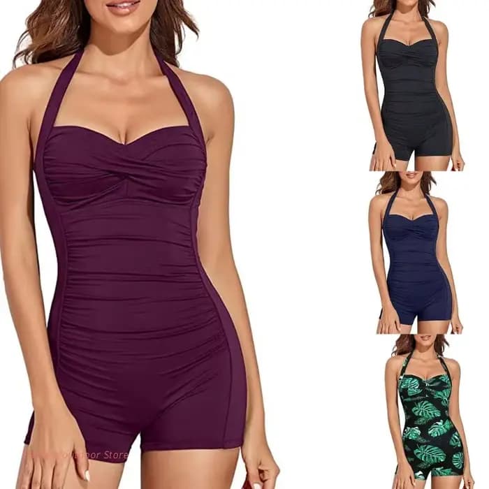TUNIControl-Maillot bain une pièce pour monokinis froncés, culotte rétro